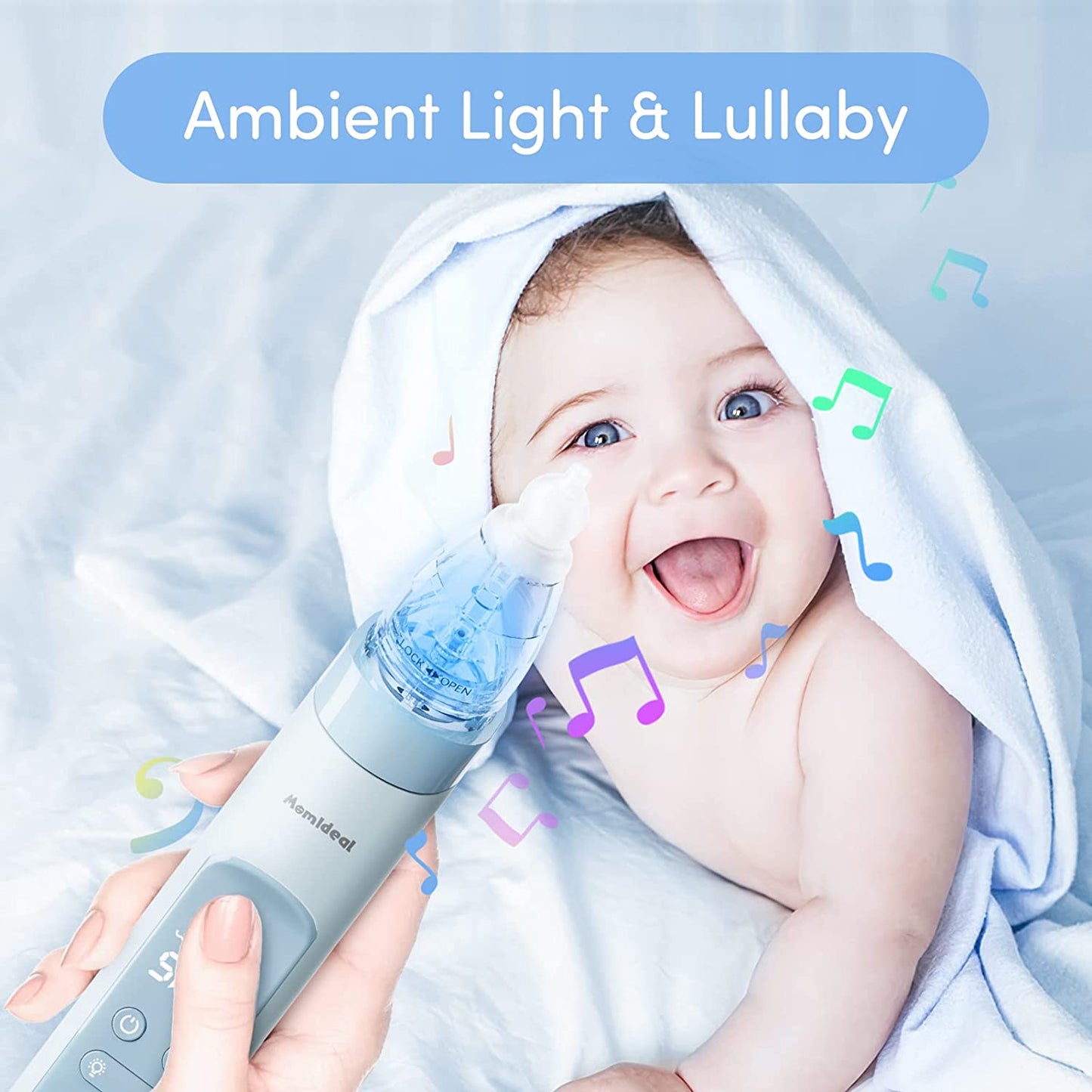 Electric Baby Nasal Aspirator, Upgrade Nose Sucker for Baby, Rechargeable Booger Sucker for Toddler with Music & Light Soothing, Food-Grade Silicone Nozzles, Adjustable Suctions