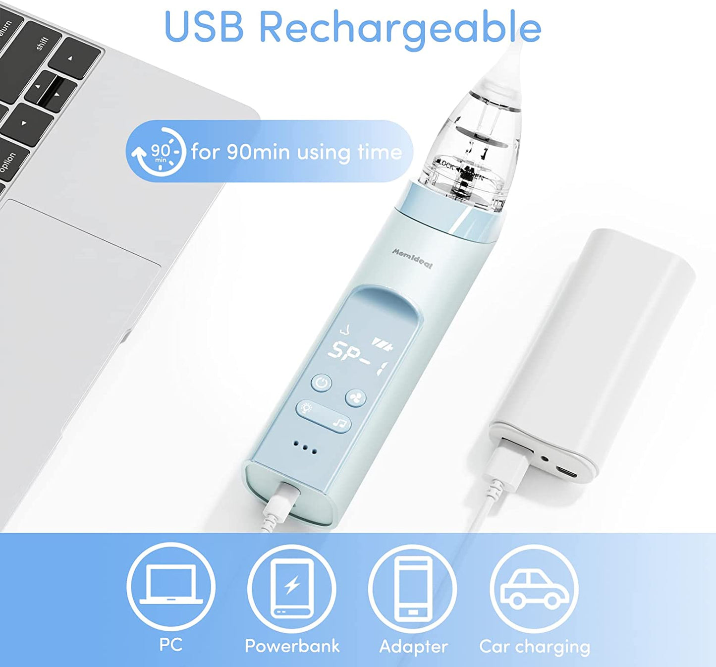 Electric Baby Nasal Aspirator, Upgrade Nose Sucker for Baby, Rechargeable Booger Sucker for Toddler with Music & Light Soothing, Food-Grade Silicone Nozzles, Adjustable Suctions